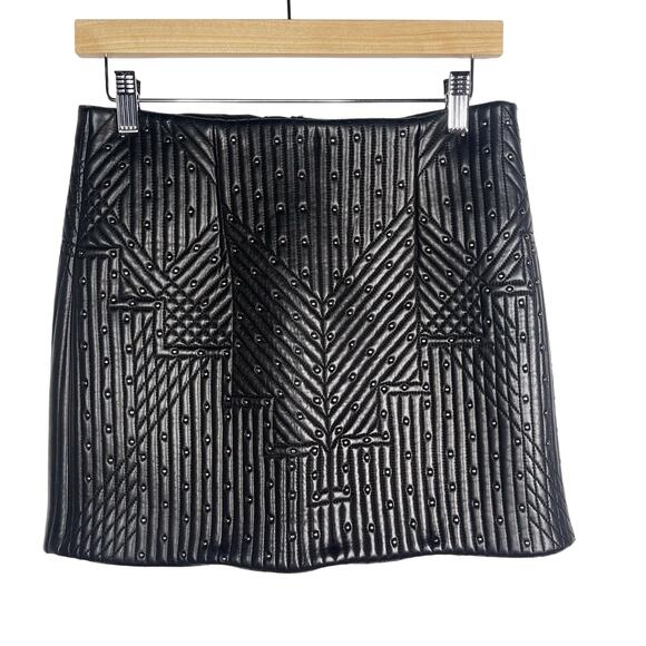 New The Jetset Diaries Black Medium Studded Lamb Leather Mini Skirt Exposed Zip - Picture 1 of 10